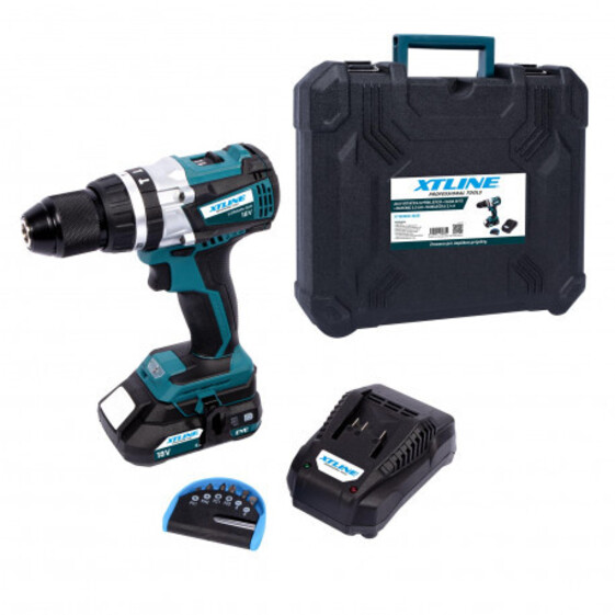 Aku Vŕtačka s príklepom bezuhlikova 18V 65Nm SET