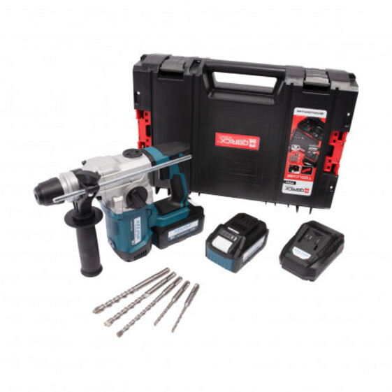 Aku Kombinované kladivo SDS Plus 18V bezuhlíkové +2x  baterie 5.0 Ah + sada vrtákov + nabíjačka 3.5 A + box